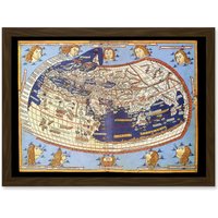 Artery8 Antique Map Nicolas 1482 Ptolemy 2nd Century World Pictorial Artwork Framed Wall Art Print A4 in Brown