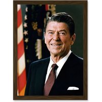 Artery8 Official Portrait US President Ronald Reagan Photo Artwork Framed Wall Art Print A4 in Brown
