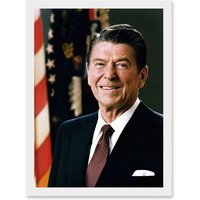 Artery8 Official Portrait US President Ronald Reagan Photo Artwork Framed Wall Art Print A4 in White