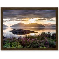 Artery8 Trienke Sunset Loch Linnhe Highland Scotland Photo Artwork Framed Wall Art Print A4 in Brown