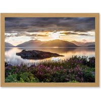 Artery8 Trienke Sunset Loch Linnhe Highland Scotland Photo Artwork Framed Wall Art Print A4 in Light Oak