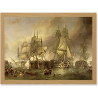 Artery8 Stanfield Battle Of Trafalgar Painting Naval Battle Artwork Framed Wall Art Print A4 in Light Oak
