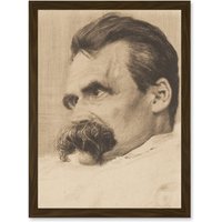 Artery8 Olde Portrait Philosopher Friedrich Nietzsche Drawing Artwork Framed Wall Art Print A4 in Brown