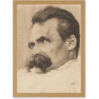 Artery8 Olde Portrait Philosopher Friedrich Nietzsche Drawing Artwork Framed Wall Art Print A4 in Light Oak