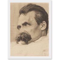 Artery8 Olde Portrait Philosopher Friedrich Nietzsche Drawing Artwork Framed Wall Art Print A4 in White