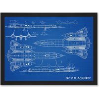 Artery8 SR-71 Blackbird Habu US Airforce Aircraft Spy Plane Blueprint Plan Artwork Framed Wall Art Print A4 in Black