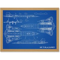 Artery8 SR-71 Blackbird Habu US Airforce Aircraft Spy Plane Blueprint Plan Artwork Framed Wall Art Print A4 in Light Oak