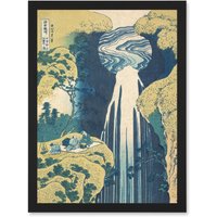 Artery8 Hokusai Amida Falls Kisokaido Road Japan Waterfall Painting Artwork Framed Wall Art Print A4 in Black