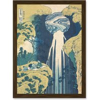 Artery8 Hokusai Amida Falls Kisokaido Road Japan Waterfall Painting Artwork Framed Wall Art Print A4 in Brown