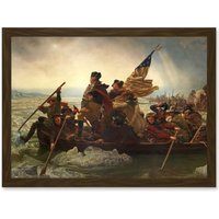 Artery8 Leutze George Washington Crossing The Delaware Painting American Revolution Artwork Framed Wall Art Print A4 in Brown