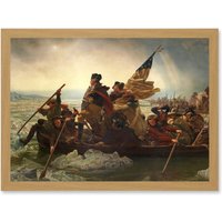 Artery8 Leutze George Washington Crossing The Delaware Painting American Revolution Artwork Framed Wall Art Print A4 in Light Oak