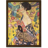 Artery8 Gustav Klimt Lady With Fan Painting Artwork Framed Wall Art Print A4 in Brown