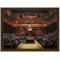 Artery8 Banksy Devolved Parliament Chimps Apes Graffiti Painting Artwork Framed Wall Art Print A4 in Brown
