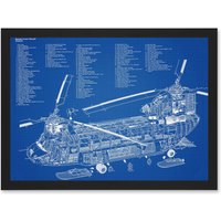 Artery8 Chinook Helicopter CH-47D Military Transport Blueprint Plan Artwork Framed Wall Art Print A4 in Black