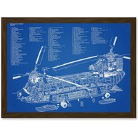 Artery8 Chinook Helicopter CH-47D Military Transport Blueprint Plan Artwork Framed Wall Art Print A4 in Brown
