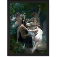 Artery8 William Adolphe Bouguereau Nymphs Satyr Painting Artwork Framed Wall Art Print A4 in Black