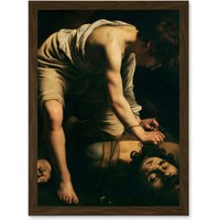 Artery8 Caravaggio David Goliath Religious Painting Artwork Framed Wall Art Print A4 in Brown