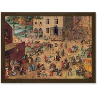 Artery8 Pieter Bruegel Childrens Games Painting Artwork Framed Wall Art Print A4 in Brown