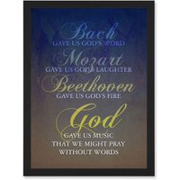 Artery8 Bach Mozart Beethoven God Pray Quote Religious Typography Blue Artwork Framed Wall Art Print A4 in Black