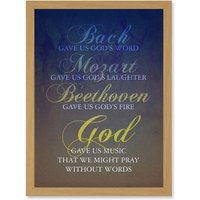 Artery8 Bach Mozart Beethoven God Pray Quote Religious Typography Blue Artwork Framed Wall Art Print A4 in Light Oak