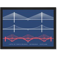 Artery8 Firth Forth Bridges Edinburgh Scotland Queensferry Artwork Framed Wall Art Print A4 in Black