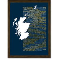Artery8 Scotch Whisky Distilleries Typography Map Artwork Framed Wall Art Print A4 in Brown