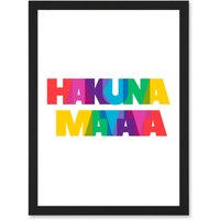 Artery8 Hakuna Matata Colourful No Worries Artwork Framed Wall Art Print A4 in Black