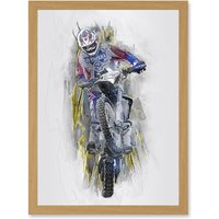 Artery8 Motor Dirt Bike Motocross Sport Graphic Artwork Framed Wall Art Print A4 in Light Oak