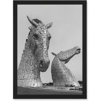 Artery8 Fines Kelpies Horse Sculptures Falkirk Scotland Artwork Framed Wall Art Print A4 in Black