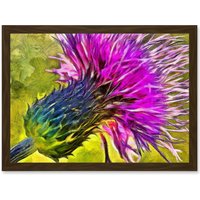 Artery8 Scottish Thistle Purple Flower Vibrant Artwork Framed Wall Art Print A4 in Brown
