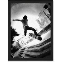 Artery8 Skateboarder Trick Black White Photo Artwork Framed Wall Art Print A4