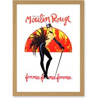 Artery8 Burlesque Moulin Rouge Paris Girls Girls Girls French Vintage Advert Artwork Framed Wall Art Print A4 in Light Oak