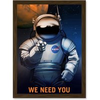 Artery8 NASA Space Job Advert We Need You Artwork Framed Wall Art Print A4 in Brown