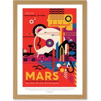Artery8 NASA Space Travel Advert Mars Historic Sites Artwork Framed Wall Art Print A4 in Light Oak