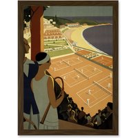 Artery8 Monte Carlo Monaco Tennis Vintage Advert Artwork Framed Wall Art Print A4 in Brown