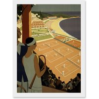 Artery8 Monte Carlo Monaco Tennis Vintage Advert Artwork Framed Wall Art Print A4 in White
