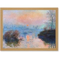 Artery8 Monet Sunset Seine Lavacourt Winter Painting Artwork Framed Wall Art Print A4 in Light Oak