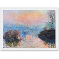 Artery8 Monet Sunset Seine Lavacourt Winter Painting Artwork Framed Wall Art Print A4 in White