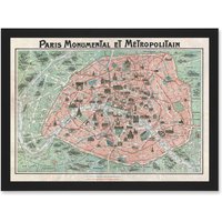 Artery8 Robelin Paris Metropolitan Monument Map France Artwork Framed Wall Art Print A4 in Black