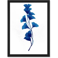 Artery8 Navy Blue Watercolour Flowers Artwork Framed Wall Art Print A4 in Black