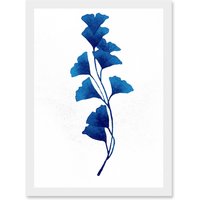 Artery8 Navy Blue Watercolour Flowers Artwork Framed Wall Art Print A4 in White