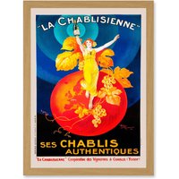 Artery8 Chablis Wine French Vintage Advert Artwork Framed Wall Art Print A4 in Light Oak