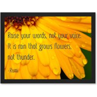 Artery8 Quote Typography Words Raise Your Words Not Voice Thunder Rumi Artwork Framed Wall Art Print A4 in Black