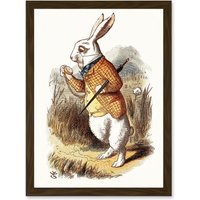 Artery8 Painting Carrol Alice Wonderland Tenniel White Rabbit Artwork Framed Wall Art Print A4 in Brown