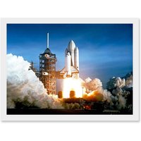 Artery8 Space 1981 Shuttle Launch Number One Columbia NASA Artwork Framed Wall Art Print A4 in White