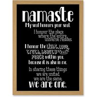 Artery8 Quote Typograph Text Namaste Blackboard Definition Artwork Framed Wall Art Print A4 in Light Oak