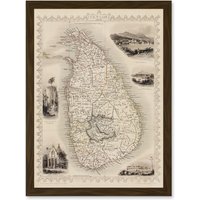 Artery8 Ceylon Sri Lanka Vintage Pictorial Map Artwork Framed Wall Art Print A4 in Brown