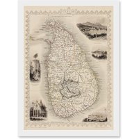 Artery8 Ceylon Sri Lanka Vintage Pictorial Map Artwork Framed Wall Art Print A4 in White