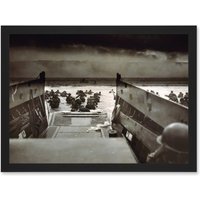 Artery8 War Military History D Day Landing Normandy Into Jaws Of Death Photo Artwork Framed Wall Art Print A4 in Black