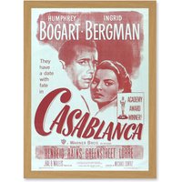 Artery8 Movie Film Casablanca Bogart Bergman Classic Cult Artwork Framed Wall Art Print A4 in Light Oak